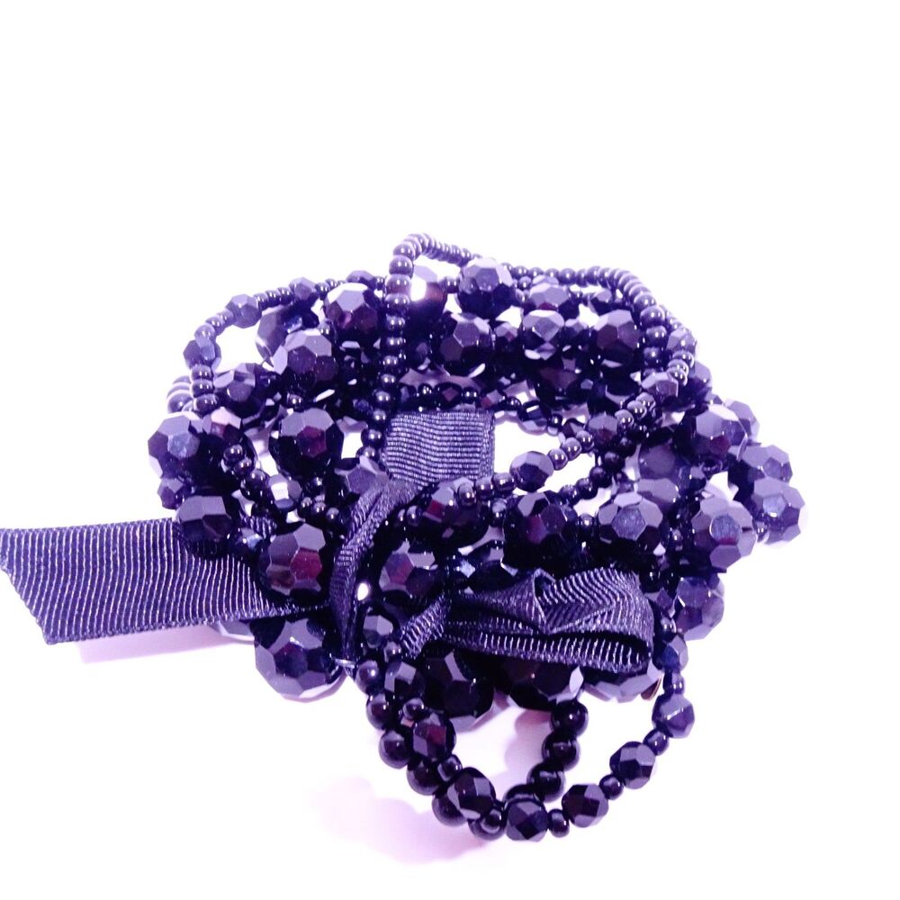 Neiman Marcus Lee Angel Women's Black Glass Beaded Multi Strand Bracelet NWT 295